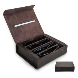 Contacts 4 Slot Sunglasses Case for Men Crazy Horse Leather Travel Eyeglasses Box Storage Organizer Vintage Eyewear Holder by Handmade