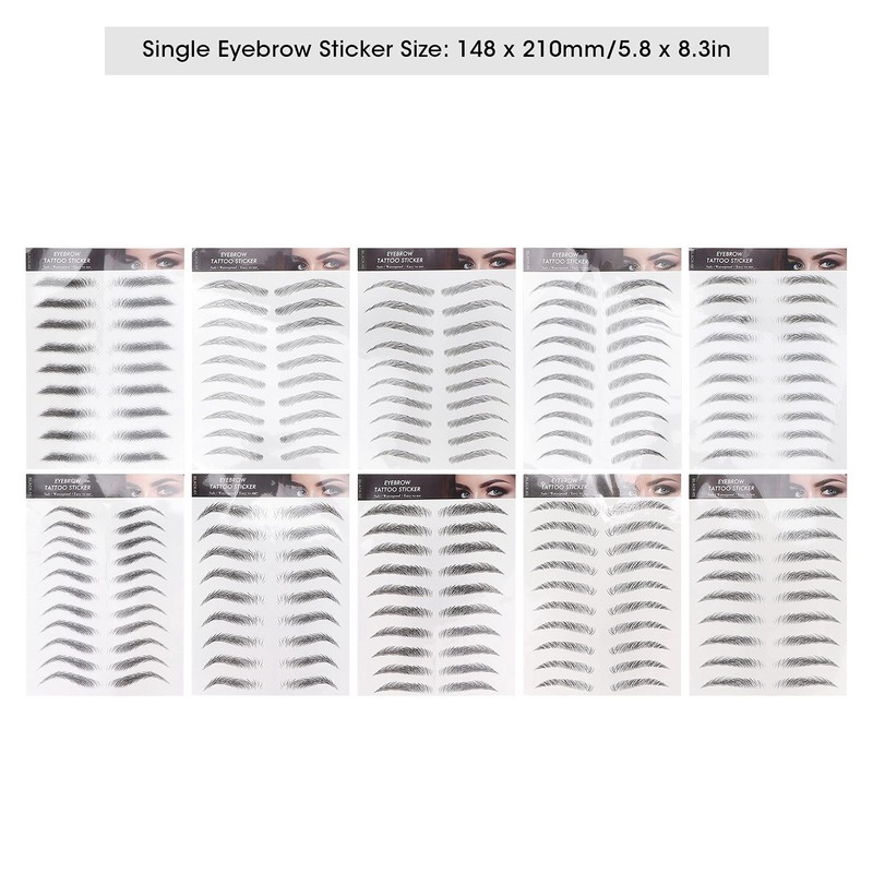 10 Pegatinas Impermeables para Cejas, Juego de Pegatinas Temporales para