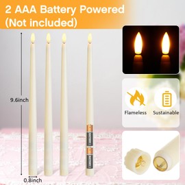 Baquler 6 Pcs Flameless Ivory Taper Candles Bulk Flickering LED Candles Taper Warm White Light LED Candlesticks for Christmas Wedding Home Decoration No Remote Control, 9.6 Inch