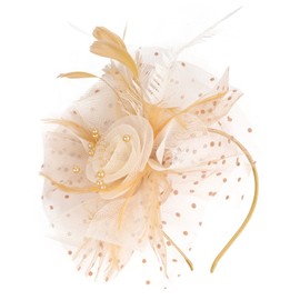 Ibeauti Fascinator Hats with Screentouch Lace Gloves Set for Women Tea Party Cocktail Wedding Derby Headwear Short Gloves (02 Champagne)