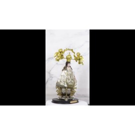 Our Lady of San Juan De Los Lagos Golden Crown And Angels Regal White Figurine