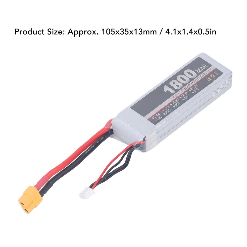 LiPo Battery Pack 11.1V 3S 1800mAh 25C Rechargeable LiPo Battery