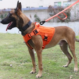 ICEFANG Tactical Dog Harness with 4X Metal Buckle,Working Dog MOLLE K9 Vest with Handle,No Pulling Front Clip,Adjustable Pet Harness for Large Dogs (L (28"-35" Chest), Orange)