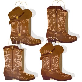 TRBSXRT 8 Pcs Cowboy Boots Gift Paper Bags - Western Cowboy themed party decorations, Cowgirl Boot Hat Gift Bag for Cowboy Birthday Baby Shower Party Supplies