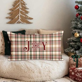 12x24 Christmas Throw Pillow Covers Set of 2, Plaid Lumbar Christmas Pillow Covers Decorative Pillow Covers Xmas Cushion Cases for Indoor Home Couch Sofa Decor (White)