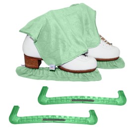 CRS Cross Skate Guards, Soakers and Towel Gift Set - Ice Skating Guards and Soft Skate Blade Covers for Figure Skating or Hockey (Mint, Large)