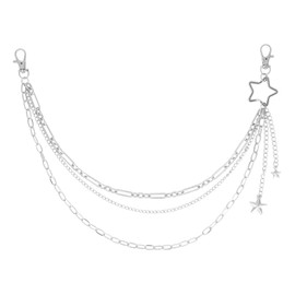 Multi Layer Pants Chain, Stylish Star Silver Jeans Chain with Lobster Clasps Hip Hop Punk Wallet Purse Keychain Belt Loop Chains for Men Women Trousers Pocket Accessories