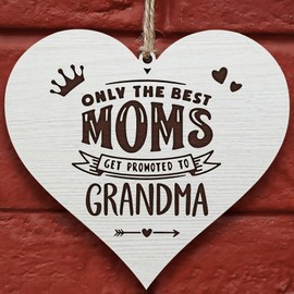 Glitzkind Wooden Decorative Heart with Engraving 'Promoted to Grandma' | Pregnancy Baby Announcement Reveal Gift Ideas for New Grandmas to Be | Hanging Wall Decor Perfect for Home, Door, Gift Tags