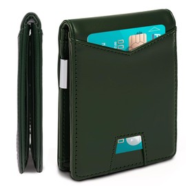 PUPTILY Slim Wallet for Men, Slim ＆ Stylish RFID Blocking Wallet with Money Clip & Easy-Grab Card Slot, Compact Bifold Minimalist Wallet for Front Pocket, Travel & Daily Use - Green