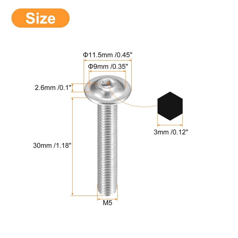 sourcing map Flanged Button Head Socket Cap Screws, 100 Pcs