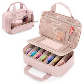 Teamoy Sunglasses Organizer for Multiple Pairs, Travel Sunglasses Organizer Eyeglasses Storage Case with Adjustable Slots for Men and Women, Pink Quilted