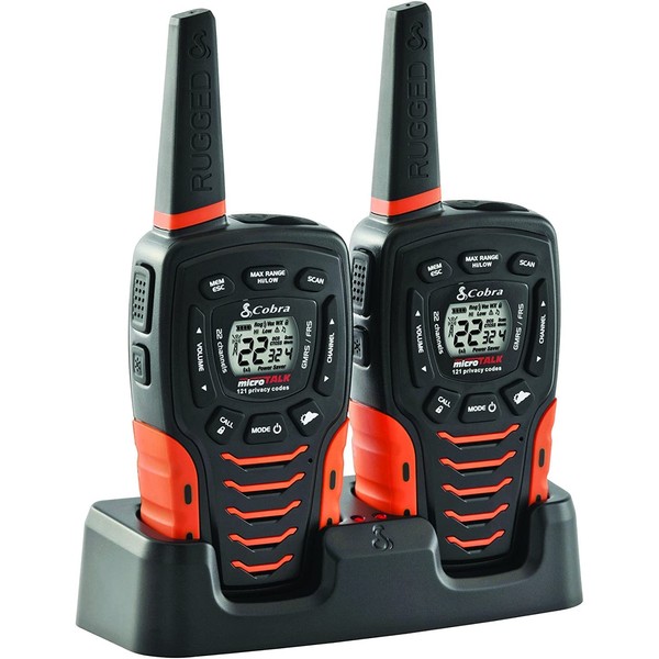 Cobra ACXT645 Waterproof Walkie Talkies for Adults - Rechargeable, 22 Channels, Long Range 35-Mile Two-Way Radio Set (2-Pack), Black and Orange, 1.74 x 2.54 x 6.74 inches