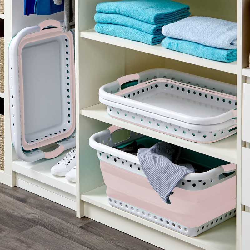 Pop & Load Collapse and Store Collapsible Plastic Laundry Basket,