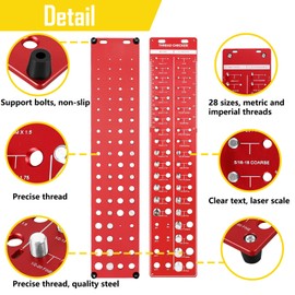 IONTRAVEL Thread Checker, 34 Nut and Bolt Thread Gauge Set, Nut and Bolt Identifier Gauge with 19 Standard & 15 Metric Sizes, 8 Drill Gauges, Inch/CM Ruler, Aluminum