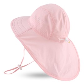 JANGANNSA Baby Sun Hat Boys Girls Infant Toddler Bucket Hat Kids Neck Flap Sun Protect Cap Beach (3-10 Years, Pink)