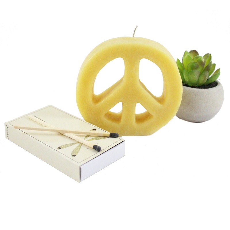 Candlestock Handmade Dripless Beeswax Peace Sign Candle