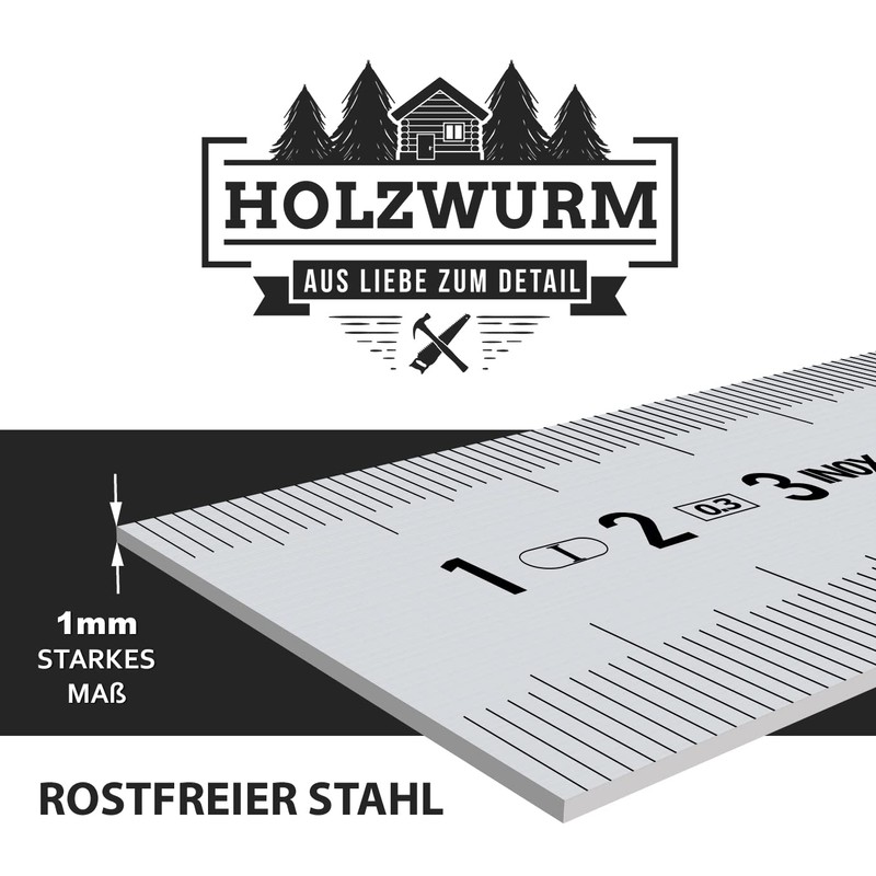 HOLZWURM Marking Gauge with Stainless Steel Metal Ruler, 300 mm