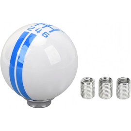 AMAKO Round Ball Shift Knob: Manual Gear Shift Knob 6 Speed Shift Lever Compatible with Most Manual Vehicles Including Ford Mustang 1967 to 2018 Shelby GT500 with 3 Adapters (White Blue)