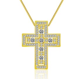 Lacris Cross Necklace, Domestic Manufacturer, Zirconia, Double, 18K Gold Plated, Gold, Men's, Women's, 18K Gold GP Cross Necklace