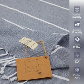 Yazz Turkish Cotton Turkish Hand Towels - Set of 2 | 18" x 30" inches | Decorative Peshtemal Cotton Hand Towels for Kitchen, Bath, Guest, Face, Hair, Gym, Yoga, Dishcloth, Travel (Indigo)