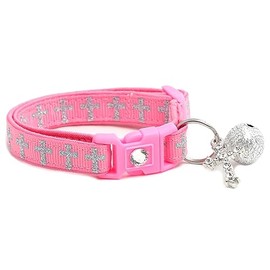 Collar de gato cruzado con dije y campana, cuello de seguridad separable, tamaño grande ajustable o collar de gatito (L (10 libras en adelante), rosa)