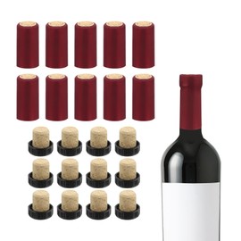 Uxcell 100Pcs PVC Heat Shrink Capsules with 12Pcs Cork Wine Stopper Kit for Wine Glass Bottles, 30x60mm, Red