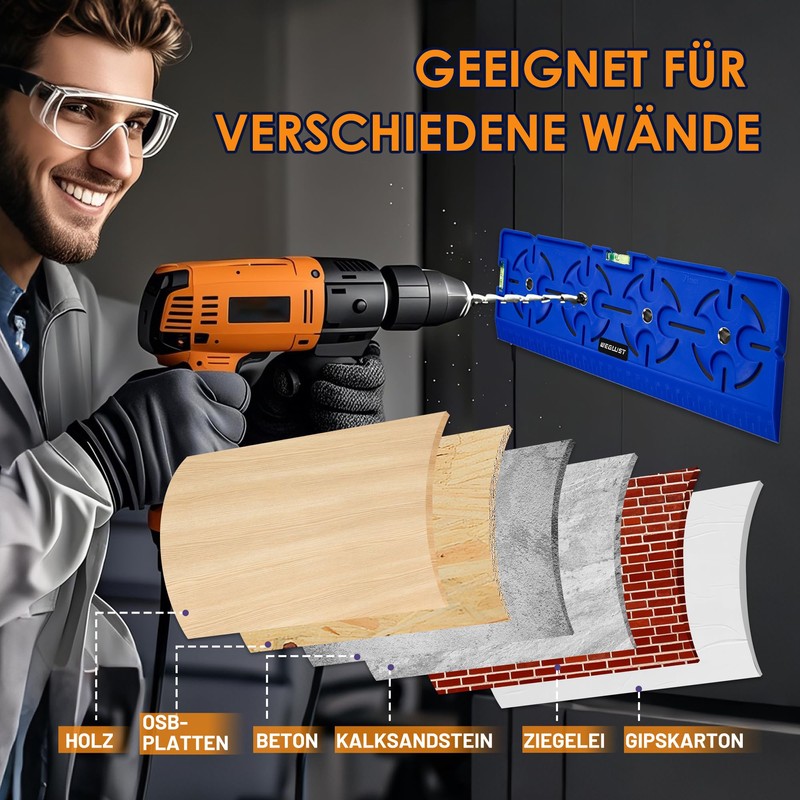 WEGLUST Drilling Template with Spirit Level and Ruler - Multifunctional