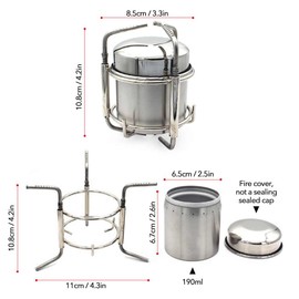 zalati Camping Stove Alcohol Stove Portable Burner Oven Stainless Steel with Frame Stand for Picnic Camping BBQ Cooking - 180ml Capacity