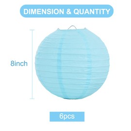 BEISHIDA 8-Inch Light Blue Round Paper Lanterns Decorative Hanging Asia Chinese Japanese Paper Lanterns Lamp for Birthday Wedding Baby Shower Home Decor Party Decoration（6 Packs）