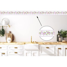 CONCORD WALLCOVERINGS ™ Wallpaper Border Floral Pattern Flowers Leaves for Living Room Bedroom Bathroom Powder Room, Lilac Green, 15 ft by 3.5 in PP79450