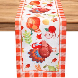 Table Runner Autumn, Maple Leaf Fruit Pumpkin Happy Thanksgiving Decorations, Centerpiece Autumn Decoration for Home, Party, Outdoor, Autumn Harvest (Style 2)