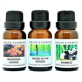 Crazy Candles 3 Bottles Set, 1 Mountain Leaves, 1 Bamboo, 1 Naked in The Woods 1/2 Fl Oz Each (15ml) Premium Grade Scented Fragrance Oils