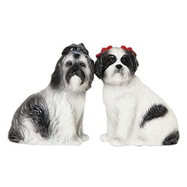 Pacific Trading Black and White Shih Tzu Dogs Ceramic Salt and Pepper Shaker Set