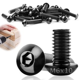 TXXATX Pack of 40 Rounded Head Screws M6 x 10 mm Black Flat Head Screws M6 304 Stainless Steel with Hexagon Socket Full Thread Furniture Screws for DIY Projects Furniture Repair Assembly Maintenance