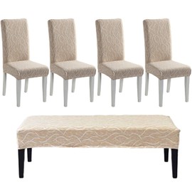 CRFATOP Dining Room Chair Covers Slipcovers Set of 4 with Bench Chair Cover tretch Dining Chair Covers Upholstered Bench Slipcover for Hotel Ceremony Banquet Wedding Party,26