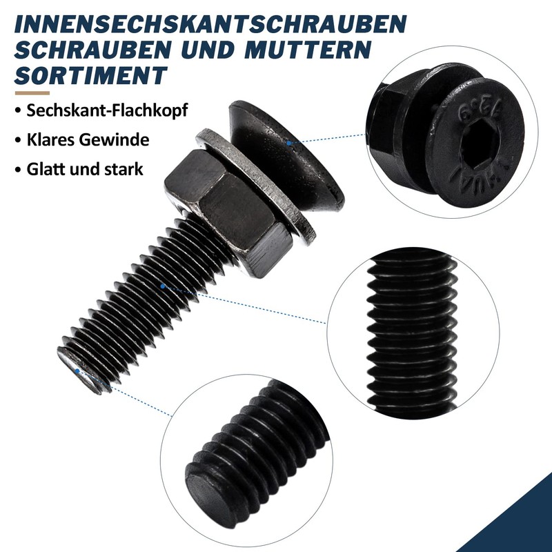Nindejin Screws Button Head, Carbon Steel Screws Nuts and Washers