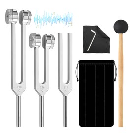 Stimmgabel Set, Stimmgabel 128 hz, 256 Hz, 512 Hz für Therapie und Neurologie, Stimmgabel Neurologie, aus Aluminiumlegierung mit Silikonhammer und Holzhammer, Ideal für Klangtherapie Heilung