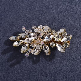 Teyglen Golden Wedding Rhinestone Hair Clips Sparkly Crystal Hair Piece Bridal Crystal Hair Barrette for Women Fashion Shiny Hair Accessories Side Headpiece (Gold)