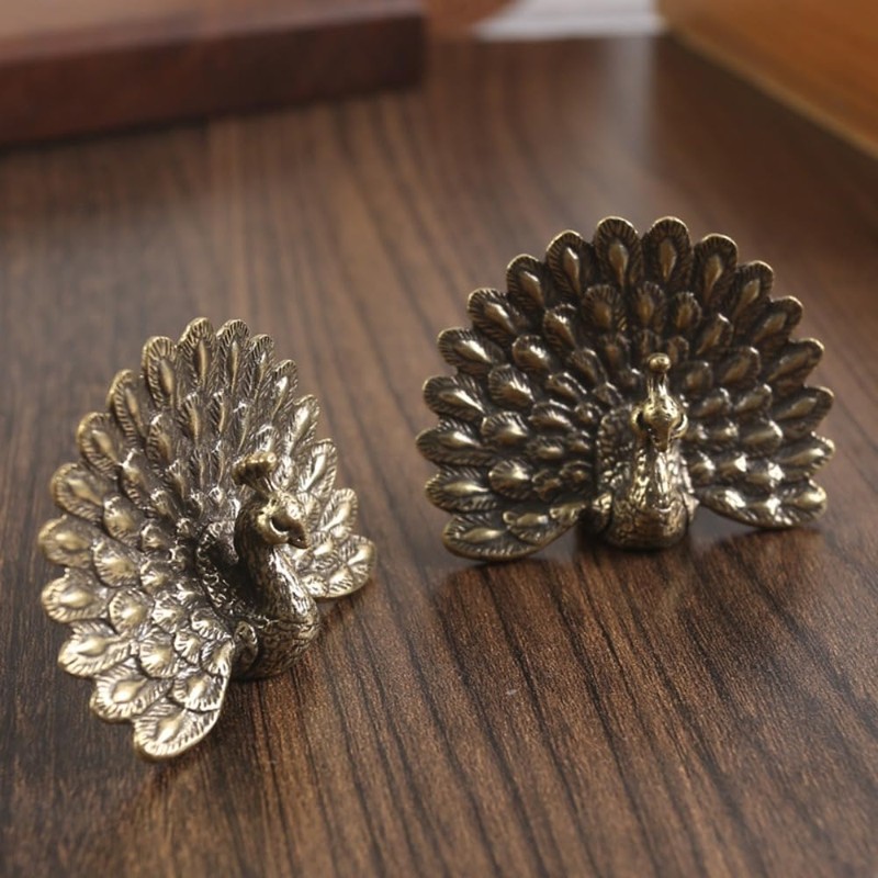 hobbyme Brass Ornaments, Solid Retro Peacock Open Screen Office Tabletop