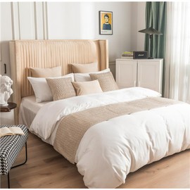 Lightolife Solid Soft Velvet Bed Runner Decorative Bed End Scarf for Home Hotel Guesthouse, Beige, 240x45cm/ 93.5x17.5in