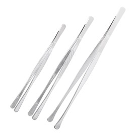 sourcing map 3Pcs Kitchen Tweezers Stainless Steel, 8/10/12 Inch Food Tongs Fine Cooking Tweezers Set Extra-Long Tweezer Tongs for Cooking Grill Baking BBQ, Silver Round Straight Clip