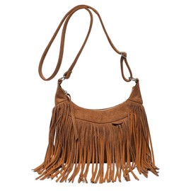 LOVIVER Women Shoulder Handbag Tassel Purse, Fashion Modern Satchel Adjustable Strap Retro Fringe for Beach Travel School Vacation Phone, Light Brown