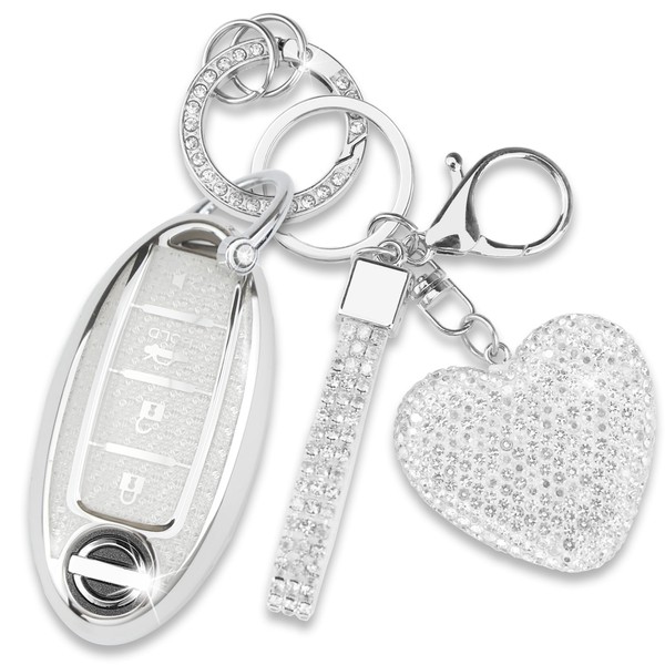 Simocky Key Fob Cover with Diamond Keychain for Nissan Car