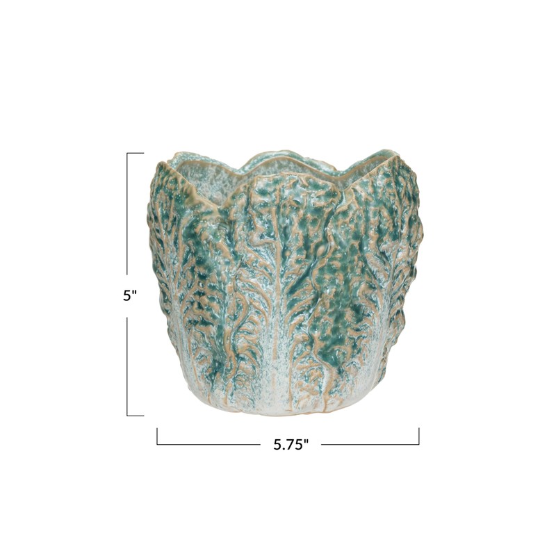 Creative Co-Op Embossed Stoneware Cabbage Planter with Reactive Glaze, Green