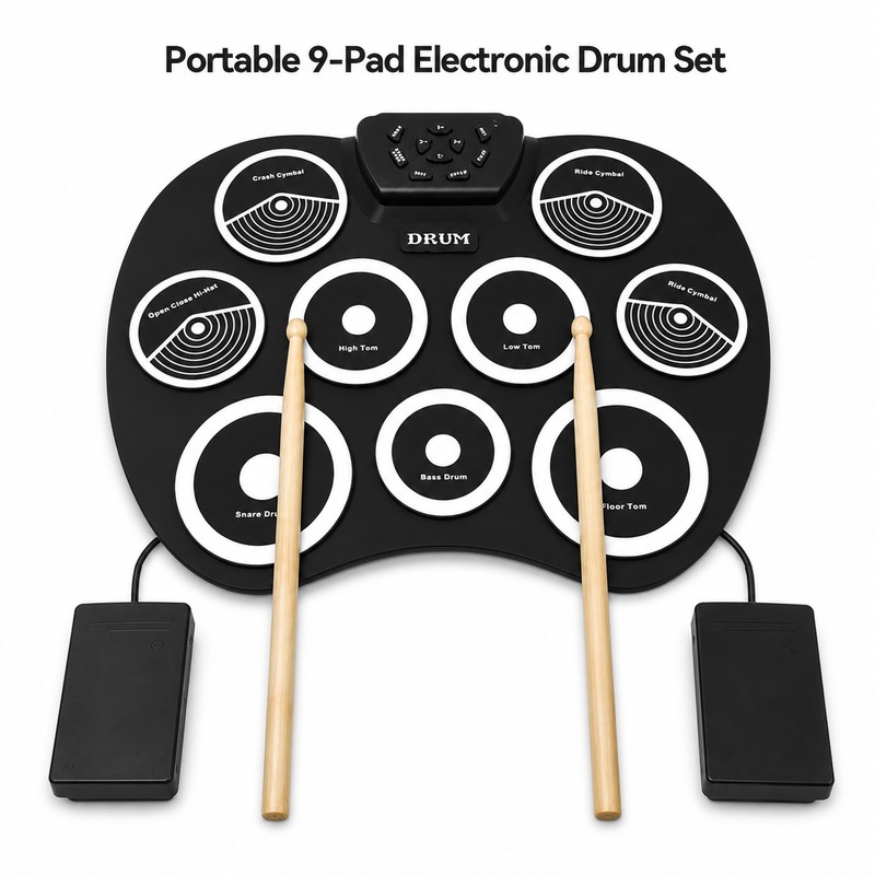 Portable Electronic Drum Set for Beginners – 9-Pad Roll-Up MIDI