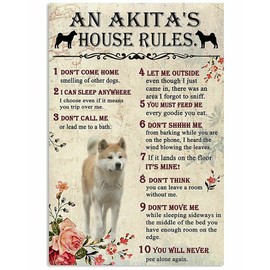 TammieLove Japanese Akita Rules For D?Cor Livingroomkitchen Gift For Dog Lover Wall Decor Poster Garage Wall Decor Metal Tin Sign 8X12 Inch