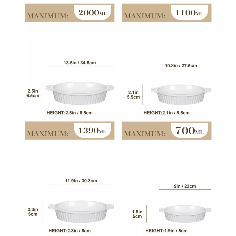 MALACASA Porcelain Baking Dish Set of 4 Bakeware Set Rectangular/Ov