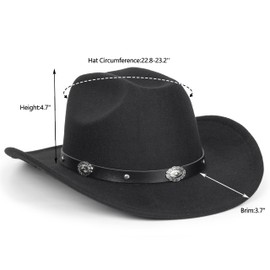 Men-Women Classic Western-Cowboy-Hat Cowgirl-Hat Fedora with Buckle Belt(M)
