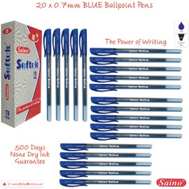 SAINO Fine-X Ballpoint Pens, BLUE, 0.7mm Fine Point, Pack of 20, School Office Home Value Pack, ZOFAX Black Ball Pen