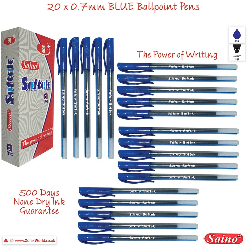SAINO Fine-X Ballpoint Pens, BLUE, 0.7mm Fine Point, Pack of